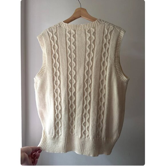 Vintage Handknit Cream Vest | Cable Knit Sweater Vest - Picture 2 of 2
